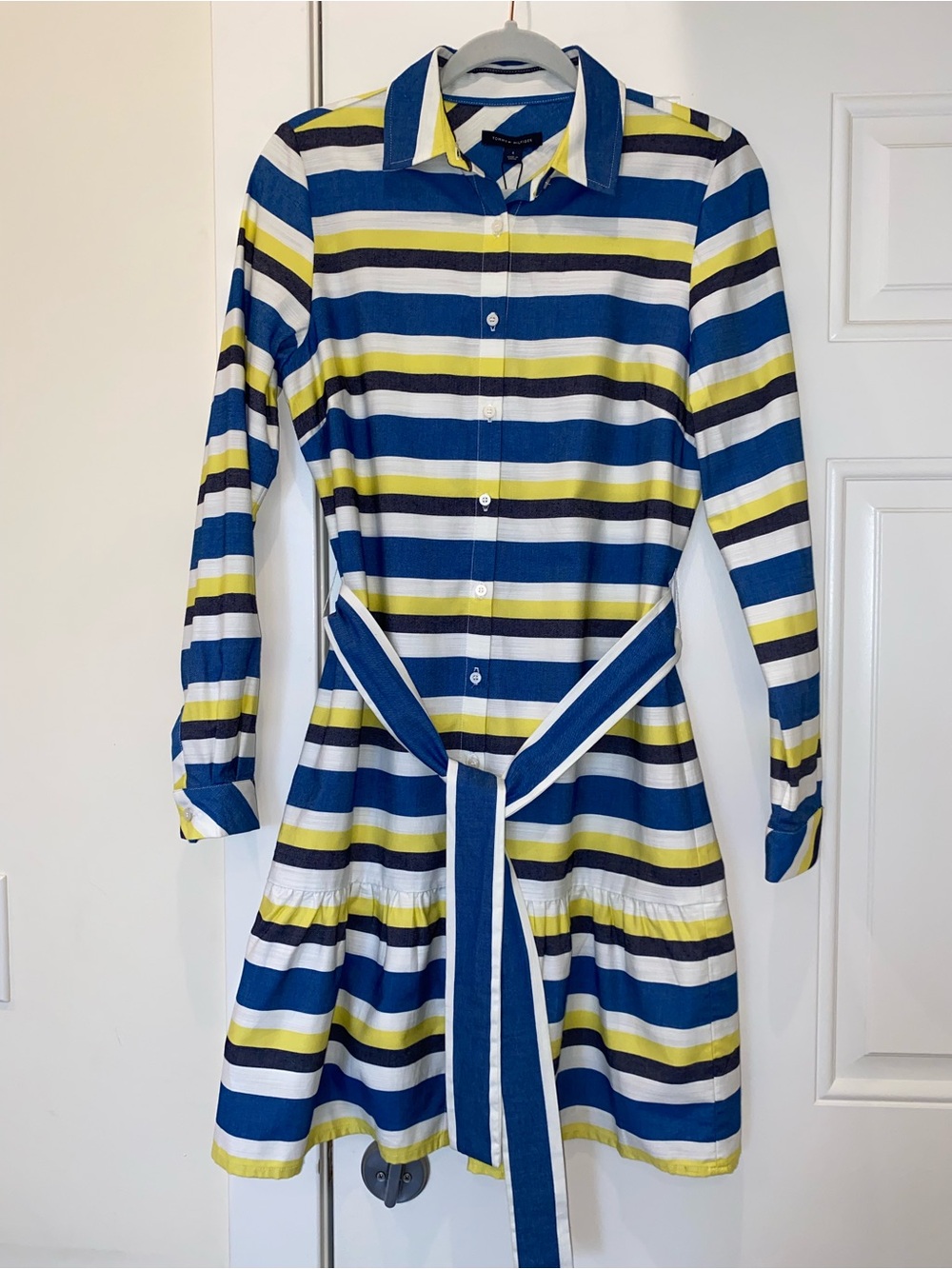 Tommy Hilfiger Blue, White & Yellow Striped Long-Sleeve Shirt Dress